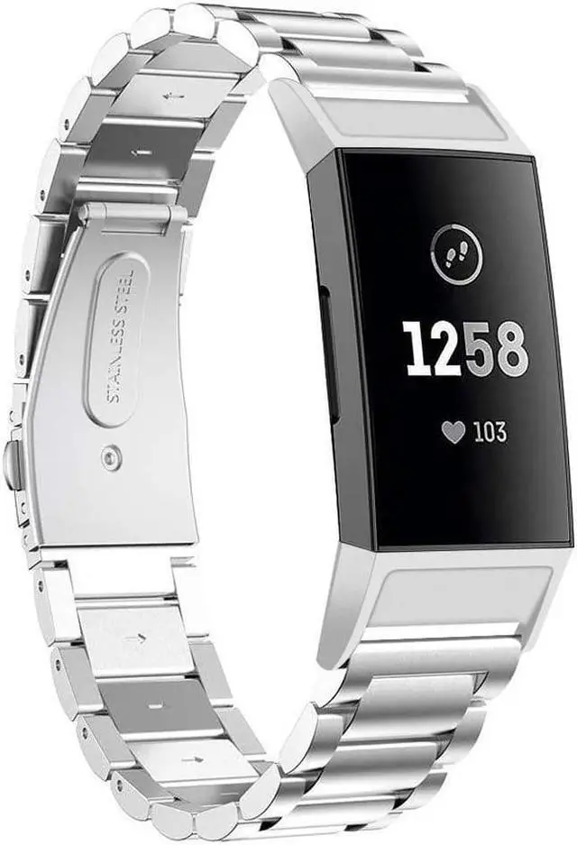 Alt view image 3 of 5 - Compatible Fitbit Charge 3 Metal Bands, Premium Stainless Steel Metal Replacement Smartwatch Bands Strap Bracelet Sport Wristband Compatible with Fitbit Charge 3 & Charge 3 SE for Women Men