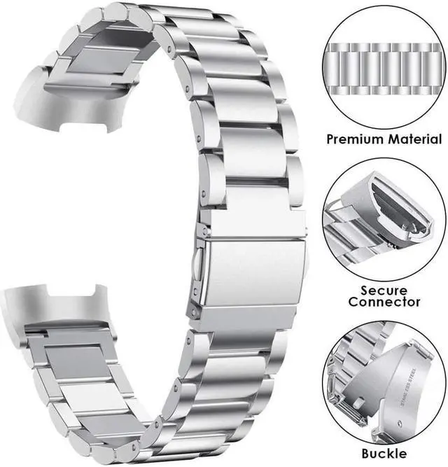 Alt view image 2 of 5 - Compatible Fitbit Charge 3 Metal Bands, Premium Stainless Steel Metal Replacement Smartwatch Bands Strap Bracelet Sport Wristband Compatible with Fitbit Charge 3 & Charge 3 SE for Women Men