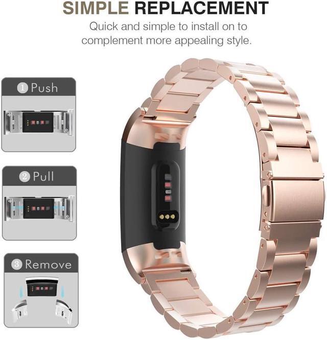Alt view image 3 of 6 - Compatible Fitbit Charge 3 Metal Bands, Premium Stainless Steel Metal Replacement Smartwatch Bands Strap Bracelet Sport Wristband Compatible with Fitbit Charge 3 & Charge 3 SE for Women Men