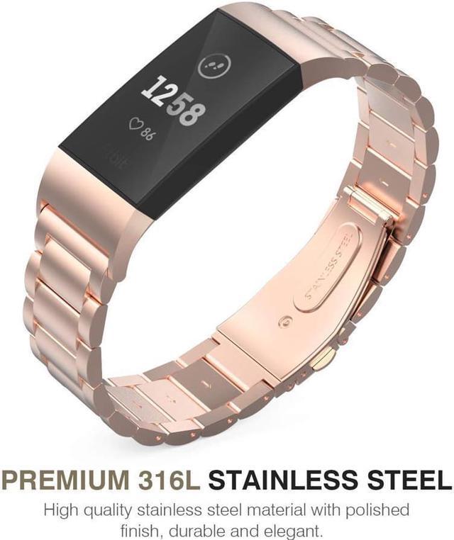Alt view image 2 of 6 - Compatible Fitbit Charge 3 Metal Bands, Premium Stainless Steel Metal Replacement Smartwatch Bands Strap Bracelet Sport Wristband Compatible with Fitbit Charge 3 & Charge 3 SE for Women Men
