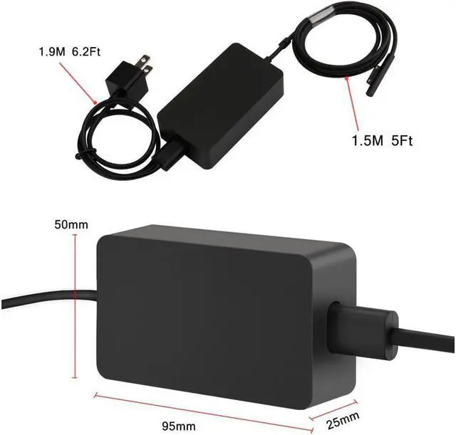 Alt view image 3 of 7 - 15V 2.58A Surface 44W Power Supply for Surface Pro 6 Charger Surface Laptop 2 Pro 5 Pro 4 Pro 3 Go Microsoft 1800 Surface 44W Power Ac Adapter Cord with 5V USB Port and US Extension Cord