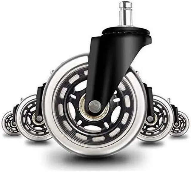 Main image of 3 Inch Office Chair Wheels Set of 5 Premium Rubber Chair Casters (Remedy by Tape if Stem Size Not Fit) Heavy Duty & Silent No More Chair Mat for Hardwood Floors Wheels for IKEA Chairs