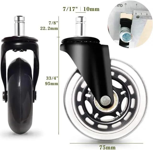 Alt view image 2 of 7 - 3 Inch Office Chair Wheels Set of 5 Premium Rubber Chair Casters (Remedy by Tape if Stem Size Not Fit) Heavy Duty & Silent No More Chair Mat for Hardwood Floors Wheels for IKEA Chairs