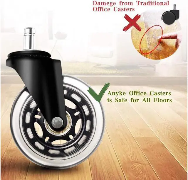 Alt view image 5 of 7 - 3 Inch Office Chair Wheels Set of 5 Premium Rubber Chair Casters (Remedy by Tape if Stem Size Not Fit) Heavy Duty & Silent No More Chair Mat for Hardwood Floors Wheels for IKEA Chairs