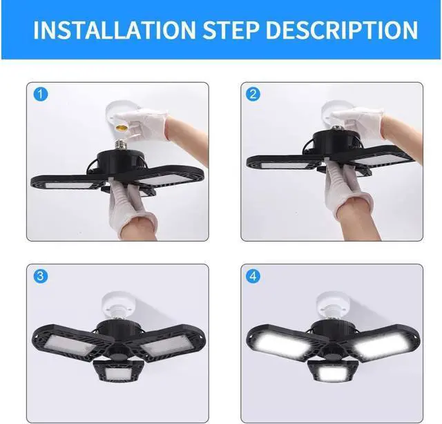 Alt view image 5 of 7 - LED Garage Lights 100W 10000 Lumens Adjustable Trilights Garage Ceiling Light LED Garage Light CRI 80 6000k Nature LED Shop Lights for Garage Barn Workshop Warehouse