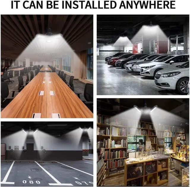 Alt view image 7 of 7 - LED Garage Lights 100W 10000 Lumens Adjustable Trilights Garage Ceiling Light LED Garage Light CRI 80 6000k Nature LED Shop Lights for Garage Barn Workshop Warehouse