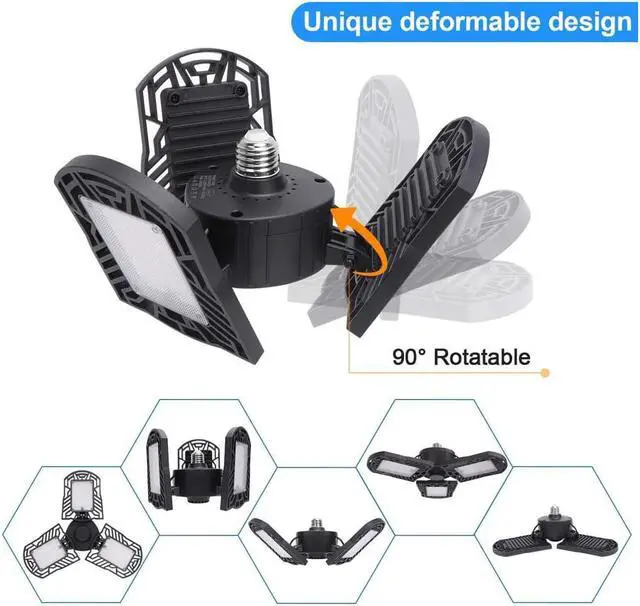 Alt view image 4 of 7 - LED Garage Lights 100W 10000 Lumens Adjustable Trilights Garage Ceiling Light LED Garage Light CRI 80 6000k Nature LED Shop Lights for Garage Barn Workshop Warehouse