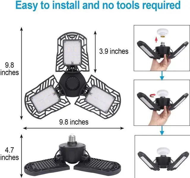 Alt view image 2 of 7 - LED Garage Lights 100W 10000 Lumens Adjustable Trilights Garage Ceiling Light LED Garage Light CRI 80 6000k Nature LED Shop Lights for Garage Barn Workshop Warehouse