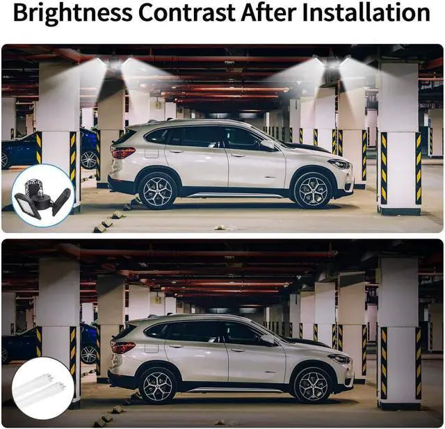 Alt view image 6 of 7 - LED Garage Lights 100W 10000 Lumens Adjustable Trilights Garage Ceiling Light LED Garage Light CRI 80 6000k Nature LED Shop Lights for Garage Barn Workshop Warehouse