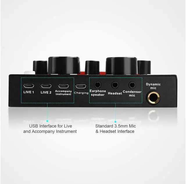 Alt view image 5 of 7 - Live Sound Card Portable Mobile Audio Mixer, Karaoke Sound Mixer Recording Sound Card for Live Broadcast K Songs Recording Voice Chatting