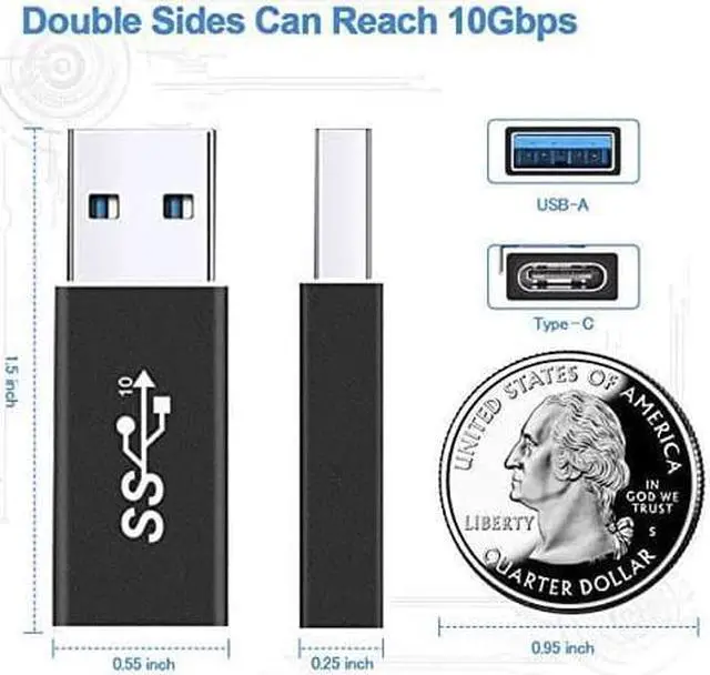 Alt view image 2 of 6 - Updated USB 3.1 Male to Type-C Female Adapter USB A to USB C 3.1 GEN 2 Converter Support Double Sided 10Gbps Charging & Data