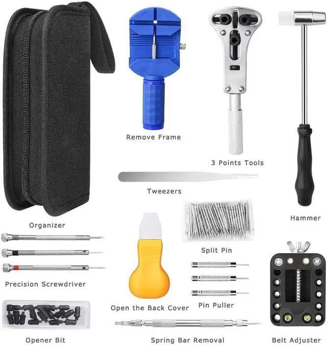 Alt view image 7 of 7 - Watch Repair Tool Kit Professional Watch Band Link Pin Tool Set Spring Bar Tool Set Watch Battery Replacement Tools