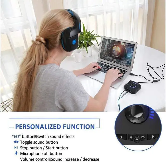 Alt view image 4 of 7 - External Sound Card USB Audio Adapter with 3.5mm Headphone and Microphone Jack Volume Control Stereo Sound Card Plug Play for Windows Mac Linux PC Laptops Desktops