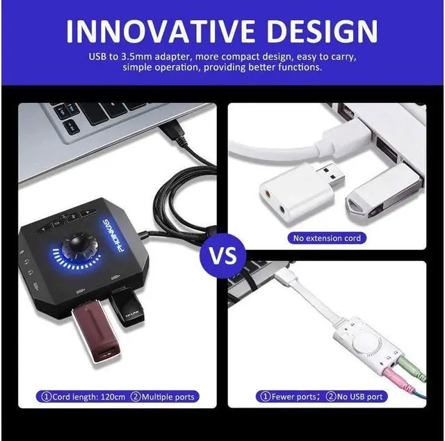 Alt view image 7 of 7 - External Sound Card USB Audio Adapter with 3.5mm Headphone and Microphone Jack Volume Control Stereo Sound Card Plug Play for Windows Mac Linux PC Laptops Desktops