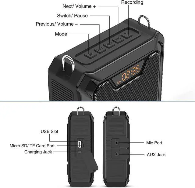 Alt view image 6 of 6 - Voice Amplifier Portable Speaker with Wired Microphone 25W Rechargeable Waterproof IPX6 Bluetooth 5.0 Mini Pa System for Teachers, Training, Stage Performance, Team Building, Outdoor