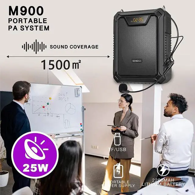 Alt view image 4 of 6 - Voice Amplifier Portable Speaker with Wired Microphone 25W Rechargeable Waterproof IPX6 Bluetooth 5.0 Mini Pa System for Teachers, Training, Stage Performance, Team Building, Outdoor