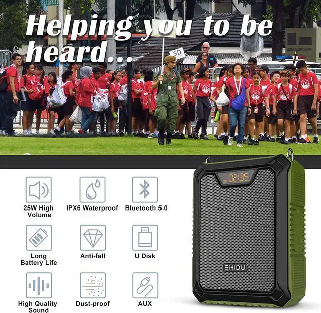 Alt view image 7 of 7 - Voice Amplifier Portable Speaker with Wired Microphone 25W Rechargeable Waterproof IPX6 Bluetooth 5.0 Mini Pa System for Teachers, Training, Stage Performance, Team Building, Outdoor