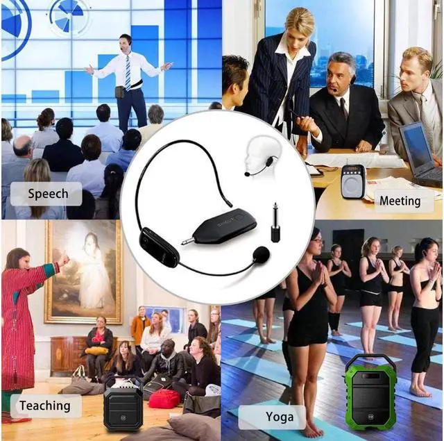 Alt view image 2 of 6 - Wireless Microphone Headset UHF External Mic Rechargeable Transmitter with Receiver Headset and Handheld 2 in 1 for Voice Amplifier Pa system Stage Speaker Mixer
