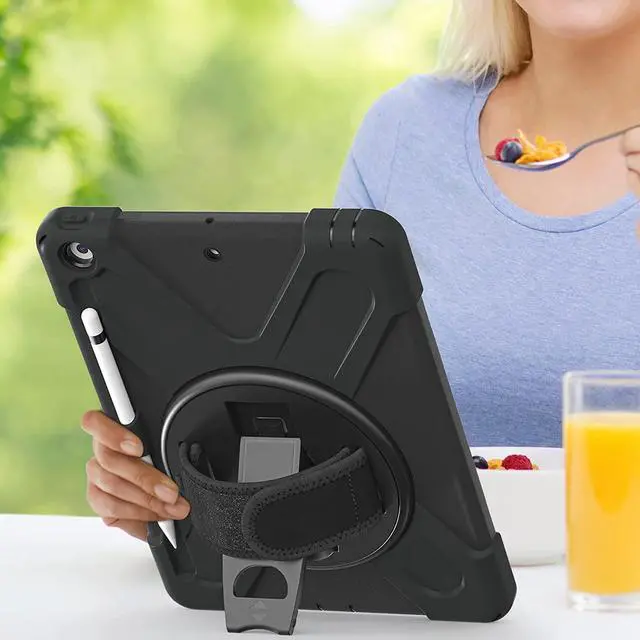 Alt view image 6 of 7 - Case for iPad 7th and iPad 8th and iPad 9th Gen 10.2 Inch, Heavy Duty Rugged Protective, 3 in 1 Shockproof Cover with 360° Kickstand/Hand Strap/Shoulder Strap for for iPad 10.2 Inch 2021/2020/2019