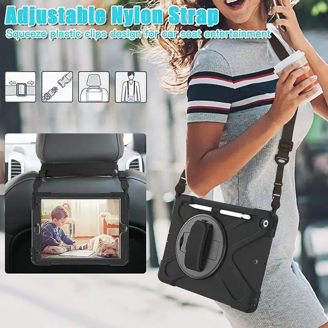 Alt view image 5 of 7 - Case for iPad 7th and iPad 8th and iPad 9th Gen 10.2 Inch, Heavy Duty Rugged Protective, 3 in 1 Shockproof Cover with 360° Kickstand/Hand Strap/Shoulder Strap for for iPad 10.2 Inch 2021/2020/2019