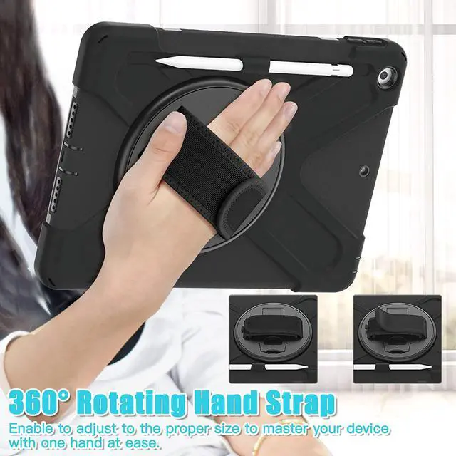 Alt view image 4 of 7 - Case for iPad 7th and iPad 8th and iPad 9th Gen 10.2 Inch, Heavy Duty Rugged Protective, 3 in 1 Shockproof Cover with 360° Kickstand/Hand Strap/Shoulder Strap for for iPad 10.2 Inch 2021/2020/2019