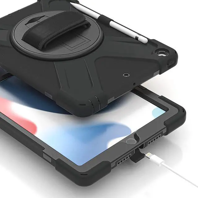 Alt view image 7 of 7 - Case for iPad 7th and iPad 8th and iPad 9th Gen 10.2 Inch, Heavy Duty Rugged Protective, 3 in 1 Shockproof Cover with 360° Kickstand/Hand Strap/Shoulder Strap for for iPad 10.2 Inch 2021/2020/2019