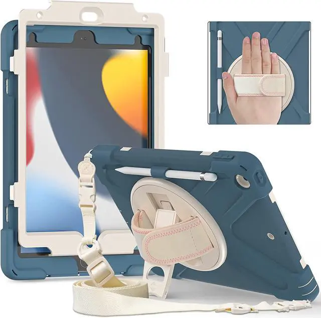 Main image of Case for iPad 7th and iPad 8th and iPad 9th Gen 10.2 Inch, Heavy Duty Rugged Protective, 3 in 1 Shockproof Cover with 360° Kickstand/Hand Strap/Shoulder Strap for for iPad 10.2 Inch 2021/2020/2019