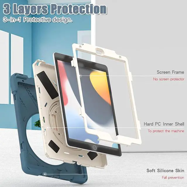 Alt view image 2 of 7 - Case for iPad 7th and iPad 8th and iPad 9th Gen 10.2 Inch, Heavy Duty Rugged Protective, 3 in 1 Shockproof Cover with 360° Kickstand/Hand Strap/Shoulder Strap for for iPad 10.2 Inch 2021/2020/2019