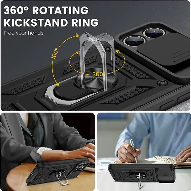 Alt view image 4 of 7 - for iPhone 13 Pro Max Case, with Slide Camera Cover & Built-in 360° Rotating Kickstand & Front Screen Protector Protective Case for iPhone 13 Pro Max 6.7 inch