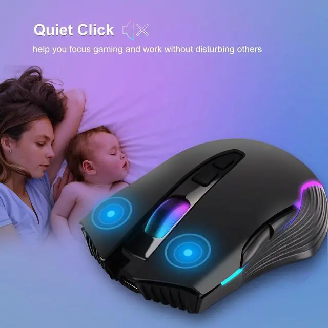 Alt view image 6 of 7 - Wireless Mouse LED Rechargeable USB Type-C Mouse for Macbook Laptop Computer Silent Click Jiggler Mouse 2.4G USB
