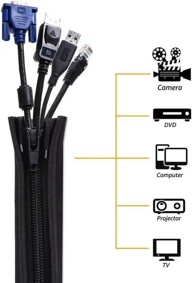 Alt view image 3 of 7 - Cord Organizer System Cable Management Sleeve, 19.5 inch, Wire Cover with Zipper, Cable Wrap, Cord Sleeves for TV, Computer, Office, Home Entertainment, 4 Pack