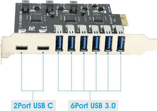 Alt view image 3 of 5 - USB 3.0 PCIe Card, PCI-e to 2Port USB C + 6 Port USB 3.0 Internal Expansion Card 5Gbps