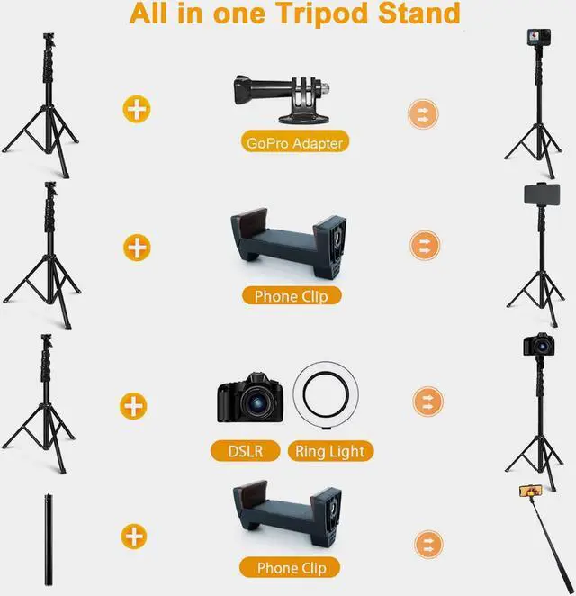 Alt view image 3 of 7 - 64-inch Selfie Stick Tripod, Detachable and Extendable Phone Tripod for Cell Phone and Go Pro, Compatible with iPhone and Android Phone, Includes Wireless Remote Shutter, Smart Phone Holder