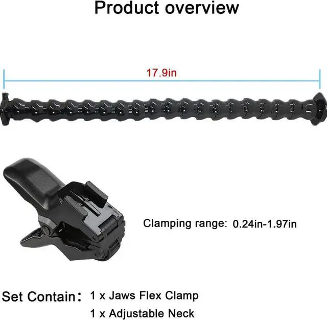 Alt view image 6 of 7 - Jaws Flex Clamp Mount with Adjustable Gooseneck 19-Section Compatible with Go Pro Hero 11,10. 9, 8, 7, 6, 5, 4, Session, 3+, 3, 2, 1, Max, Fusion, DJI Osmo Action Cameras
