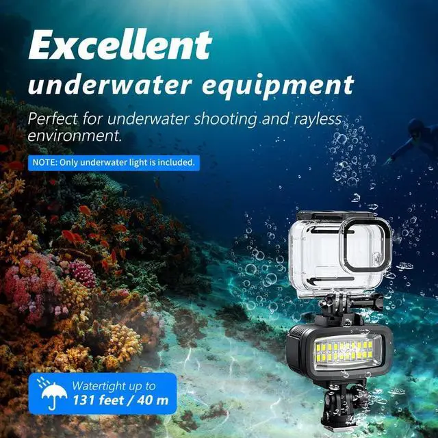 Alt view image 2 of 7 - Diving Video Light Waterproof 131FT/40M with Hot Shoe Adapter 3 Color Filters Led Camera Fill Lights Underwater Photography Lighting for Gopro Nikon Sony Canon Fujifilm