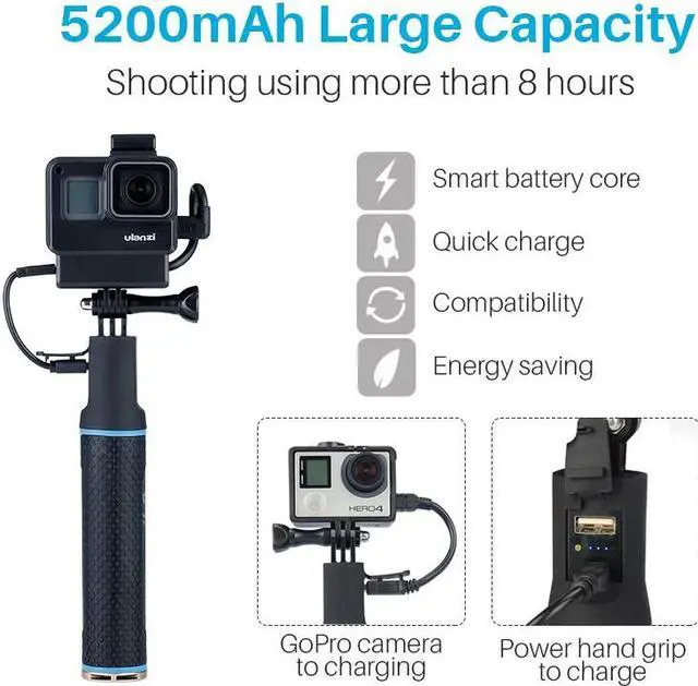 Alt view image 4 of 7 - Clutch Battery Handle Grip 5200mAh Power Stick, Camera Vlog Handgrip Extension Power Bank, Backup Charging Battery for iPhone, GoPro MAX, GoPro HERO 11, HERO 10, HERO 9 8 7 6 5 4, Insta360 ONE X3, X2