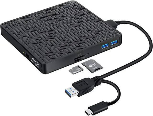 Main image of 5 in 1 External bluray Drive, USB3.0 Type-C Bluay blue-ray Drive Slim Optical CD DVD Drive Burner with SD/TF Card Reader/2 USB3.0 Hubs for pc Windows XP/7/8/10, MacOS, MacBook, Laptop, Desktop