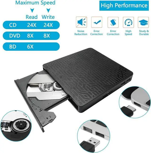 Alt view image 5 of 7 - 5 in 1 External bluray Drive, USB3.0 Type-C Bluay blue-ray Drive Slim Optical CD DVD Drive Burner with SD/TF Card Reader/2 USB3.0 Hubs for pc Windows XP/7/8/10, MacOS, MacBook, Laptop, Desktop
