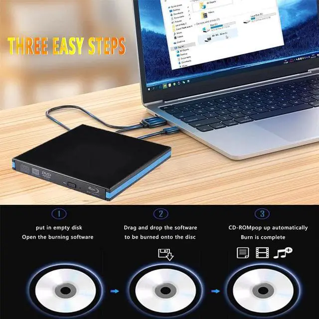 Alt view image 2 of 7 - External Blu-ray Drive DVD / BD Player Read/Write Portable Blu-ray Drive USB 3.0 and Type-C DVD Burner Ultra HD Blu-ray Drive Compatible with Windows XP 7 8 10 11,Mac OS,Linus Laptop Desktop
