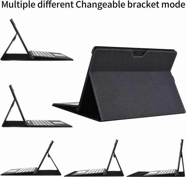 Alt view image 4 of 7 - Case for 13 Inch Microsoft Surface Pro 9 2022 / Surface Pro 8 2021 - Multiple Angle Viewing PU Leather Business Cover with Pencil Holder, Compatible with Type Cover Keyboard