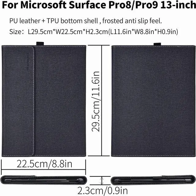 Alt view image 3 of 7 - Case for 13 Inch Microsoft Surface Pro 9 2022 / Surface Pro 8 2021 - Multiple Angle Viewing PU Leather Business Cover with Pencil Holder, Compatible with Type Cover Keyboard