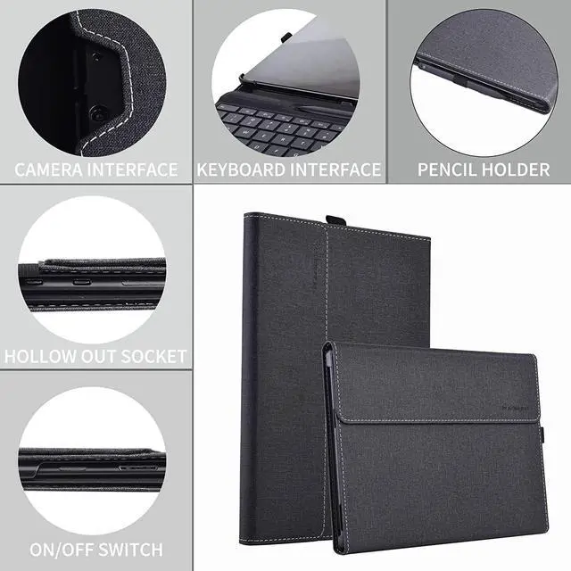 Alt view image 7 of 7 - Case for 13 Inch Microsoft Surface Pro 9 2022 / Surface Pro 8 2021 - Multiple Angle Viewing PU Leather Business Cover with Pencil Holder, Compatible with Type Cover Keyboard