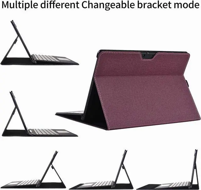 Alt view image 3 of 7 - Case for 13 Inch Microsoft Surface Pro 9 2022 / Surface Pro 8 2021 - Multiple Angle Viewing PU Leather Business Cover with Pencil Holder, Compatible with Type Cover Keyboard Wine Red