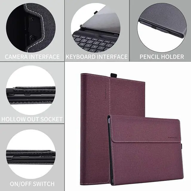 Alt view image 6 of 7 - Case for 13 Inch Microsoft Surface Pro 9 2022 / Surface Pro 8 2021 - Multiple Angle Viewing PU Leather Business Cover with Pencil Holder, Compatible with Type Cover Keyboard Wine Red