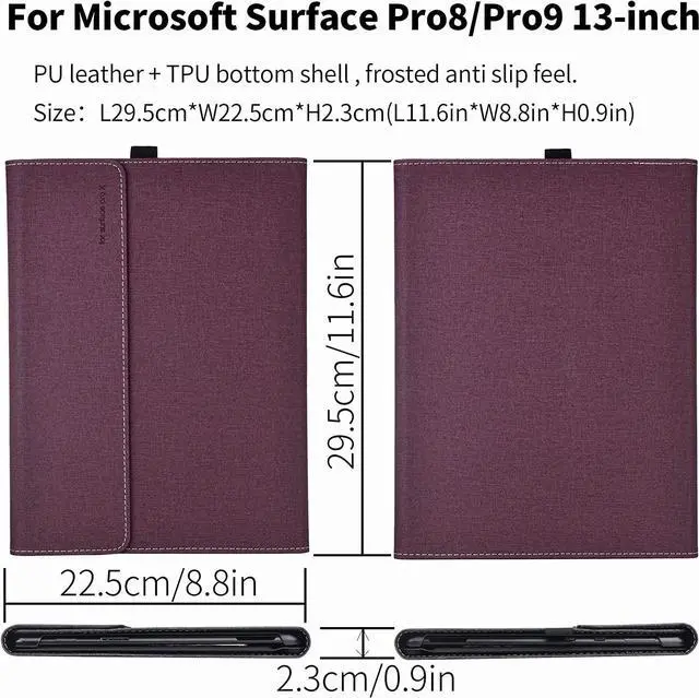 Alt view image 2 of 7 - Case for 13 Inch Microsoft Surface Pro 9 2022 / Surface Pro 8 2021 - Multiple Angle Viewing PU Leather Business Cover with Pencil Holder, Compatible with Type Cover Keyboard Wine Red
