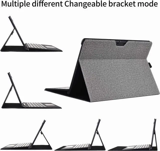 Alt view image 3 of 7 - Case for 13 Inch Microsoft Surface Pro 9 2022 / Surface Pro 8 2021 - Multiple Angle Viewing PU Leather Business Cover with Pencil Holder, Compatible with Type Cover Keyboard Light Gray