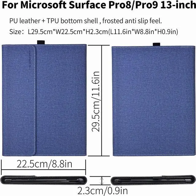 Alt view image 2 of 7 - Case for 13 Inch Microsoft Surface Pro 9 2022 / Surface Pro 8 2021 - Multiple Angle Viewing PU Leather Business Cover with Pencil Holder, Compatible with Type Cover Keyboard Dark Blue