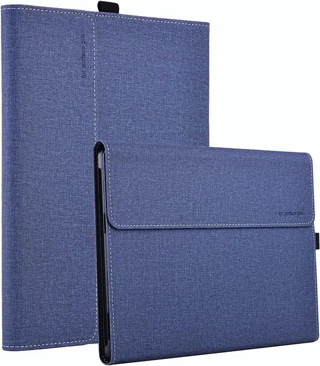 Main image of Case for 13 Inch Microsoft Surface Pro 9 2022 / Surface Pro 8 2021 - Multiple Angle Viewing PU Leather Business Cover with Pencil Holder, Compatible with Type Cover Keyboard Dark Blue