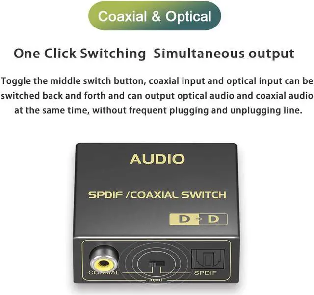 Alt view image 2 of 6 - Optical to Coaxial or Coaxial to Optical Digital Audio Converter, Bi-Directional Fiber and coaxial Converter/Repeater/Splitter, with 1 Optical Cable