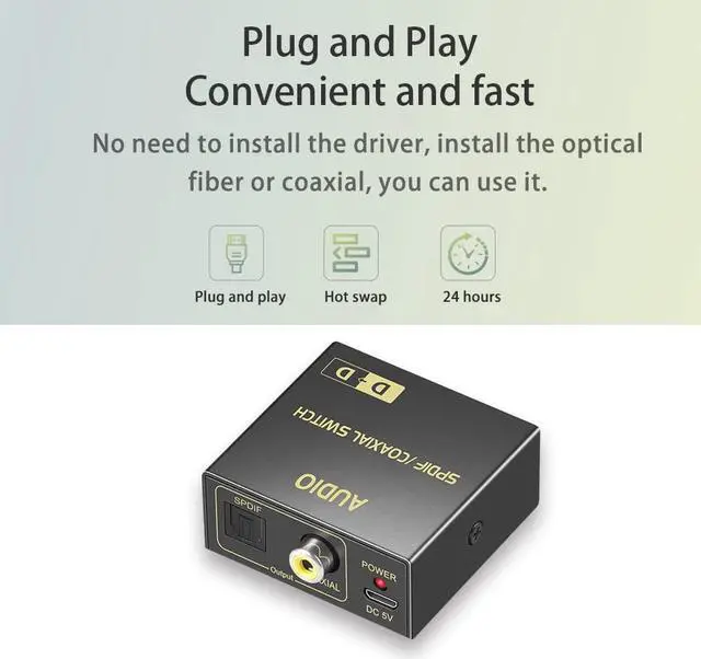 Alt view image 4 of 6 - Optical to Coaxial or Coaxial to Optical Digital Audio Converter, Bi-Directional Fiber and coaxial Converter/Repeater/Splitter, with 1 Optical Cable